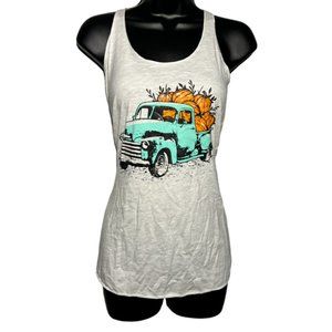 Vintage Mint Truck with Pumpkins Fall Flowy Graphic Tank Top Sz M